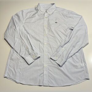 Vineyard Vines PERFORMANCE CLASSIC FIT WHALE SHIRT Size Large White/Blue Plaid